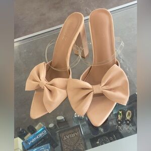 Women's Nude Bow Block Heel Mules